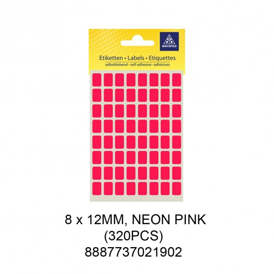 MAYSPIES MS-8X12MM COLOUR LABEL / 5 SHEETS/PKT / 320PCS / 8X12MM NEON PINK